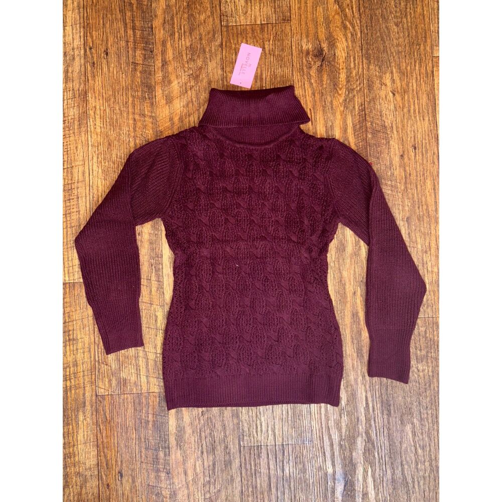 Novelle Women's Burgundy Cable Knit Turtleneck Sweater Size L NWT